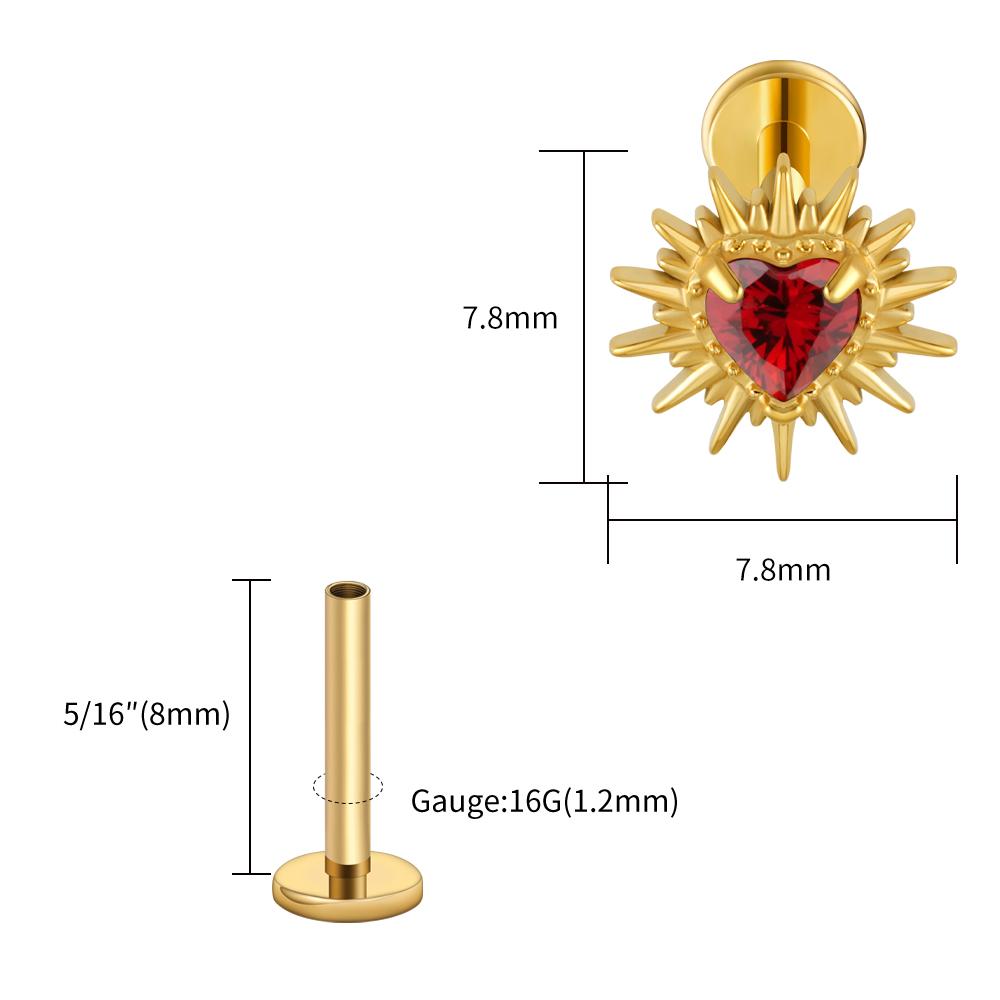 Stud Labret Flat Back Coração Quebrado ASTM F136 Titânio Right Grand 16G Argola de Cartilagem Coração CZ Piercing Helix Tragus Joia