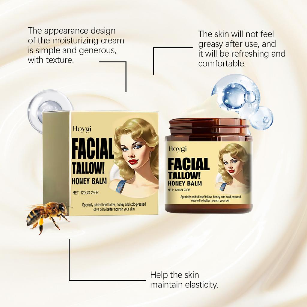 Hoygi Facial Tallow Honey Balm 120g, Deep Hydrating Face & Body Cream, Lock Moisture, Nourish Dry Skin, Gentle Non Greasy Balm for Sensitive Skin