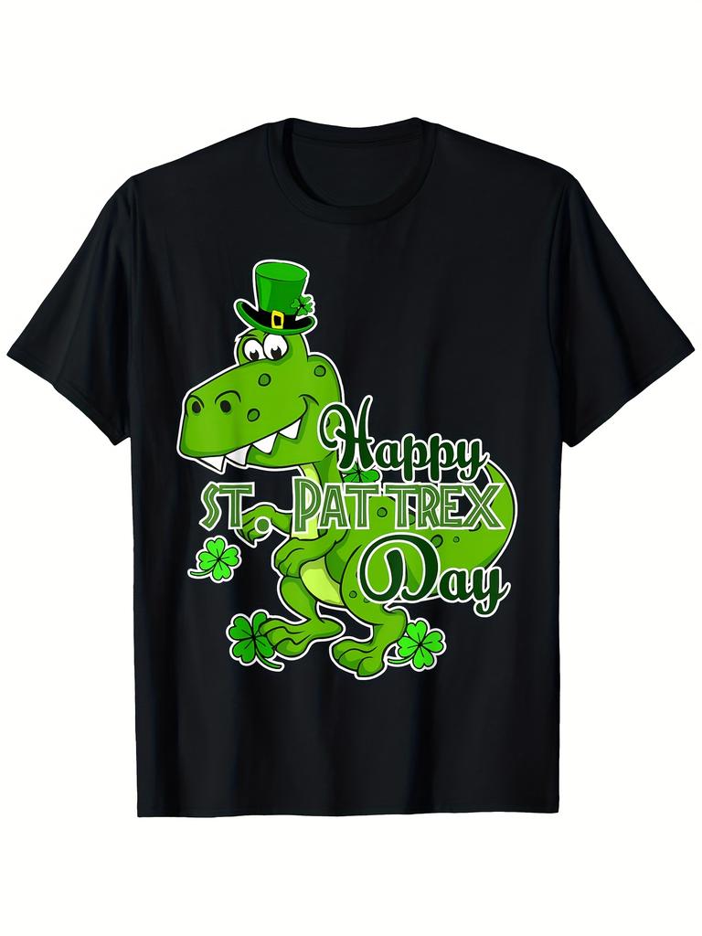 Happy St Pat Rex Dinosaur St Patricks Day Graphic Tee Soft Breathable Cotton T-Shirt Men Women