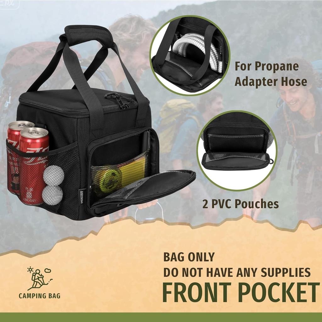 Tactical Propane Tank Storage Bag – Holds 1lb Tank & 4 Camping Stoves, Portable Black Carrying Case for Outdoor Cooking & Travel