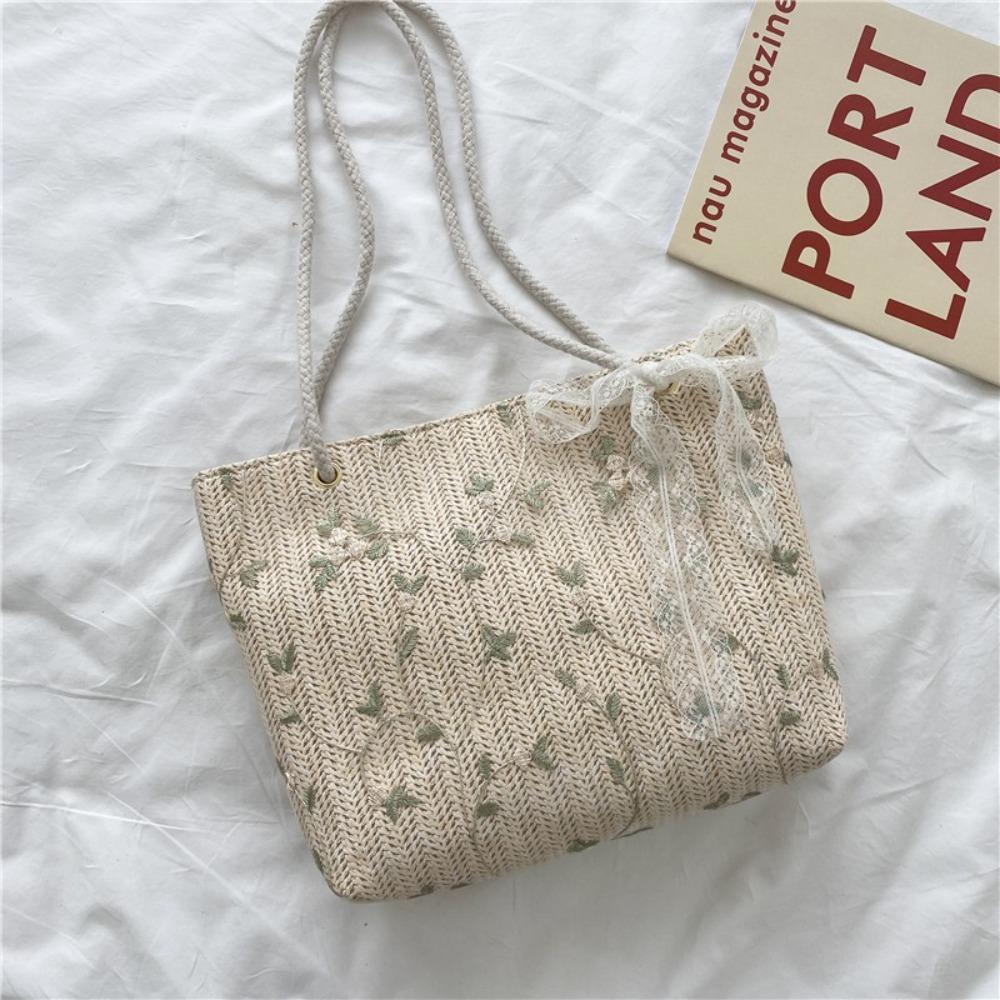 Travel Straw Shoulder Bag Summer Women's Totes Bag Ins Lace Straw Bag  for Ladies
