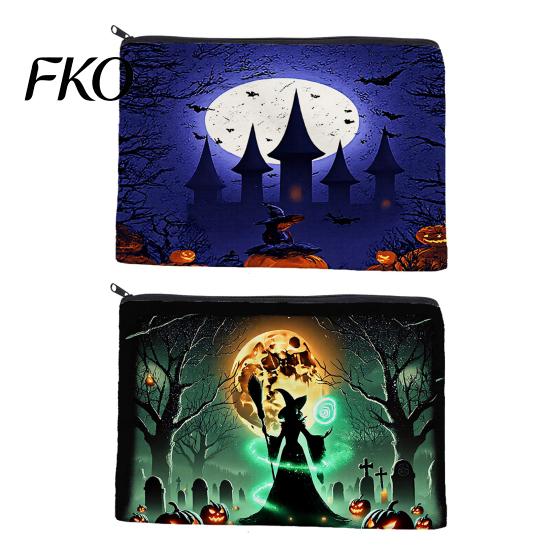 Dark Theme Zipper Bag Storage Bag, with Halloween Witch Castle Print, Large Printed Canvas Organizer Capacity Cosmetic Organizer, for Travel