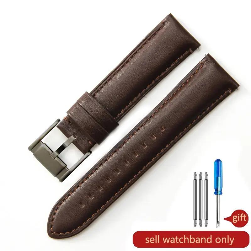 For Fossil Fs4813 Fs4735 Q Smart Series Men's Genuine Cow Leather  Sweatproof Breathable Watchbands with Needle Buckle  22 24mm