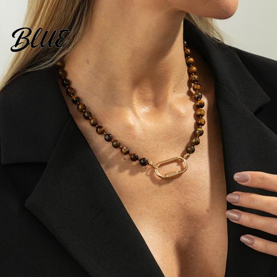 Stylish Retro Necklace Tiger Eye Bead Choker Beaded with Adjustable