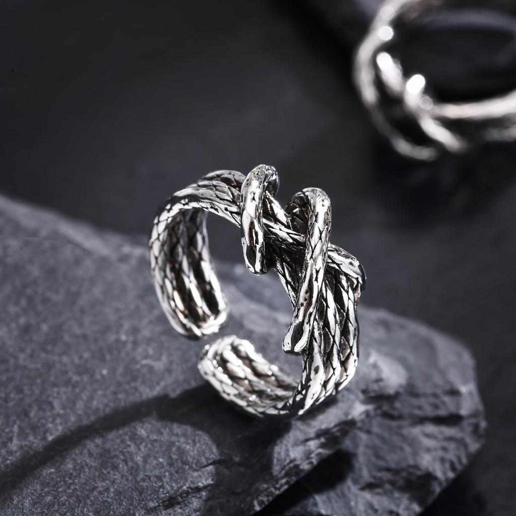 Retro Woven Metal Ring for Men Boys,Irregular 3 Layers Knot Opening Ring,New Punk Jewelry Gifts