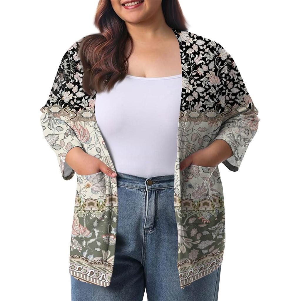 Women's Fall And Winter Fashion Casual Soild 3/4 Sleeve Mid-Length Cardigan Jacket