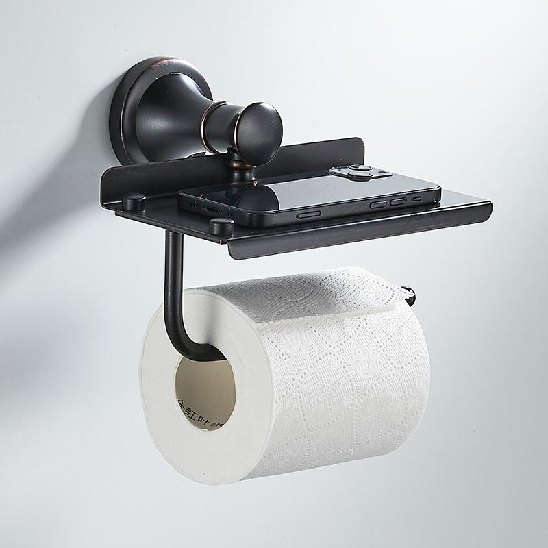 Bathroom Bath Toilet Paper Holder Robe Hook Bathroom Retractable Towel Hanging Rod Black Zinc Alloy EL852