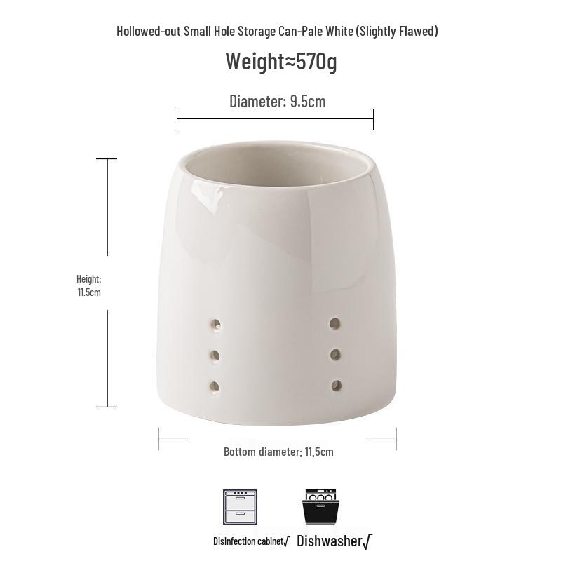 Керамический набор держателей для столовых приборов - Контейнер для хранения ножей, вилок, ложек, палочек для еды для кухни. Hollow Small Hole Storage Jar - White