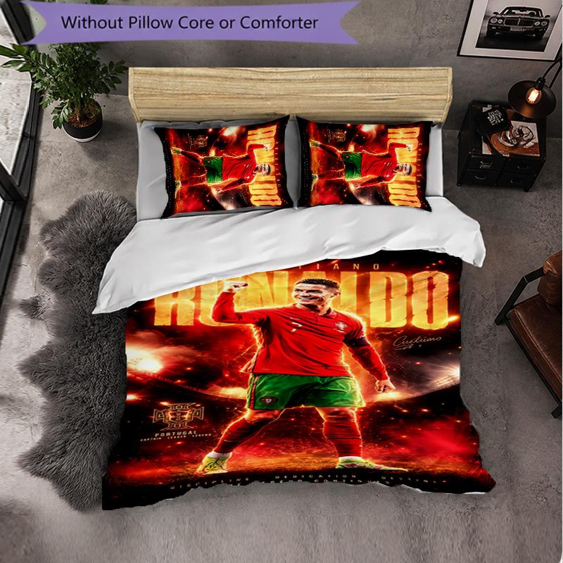 Biancheria da Letto a Tema Cristiano Ronaldo Set 3 Pezzi Copripiumino Biancheria da Letto Decorativa per Stanza Adolescenti Decorazione Casa