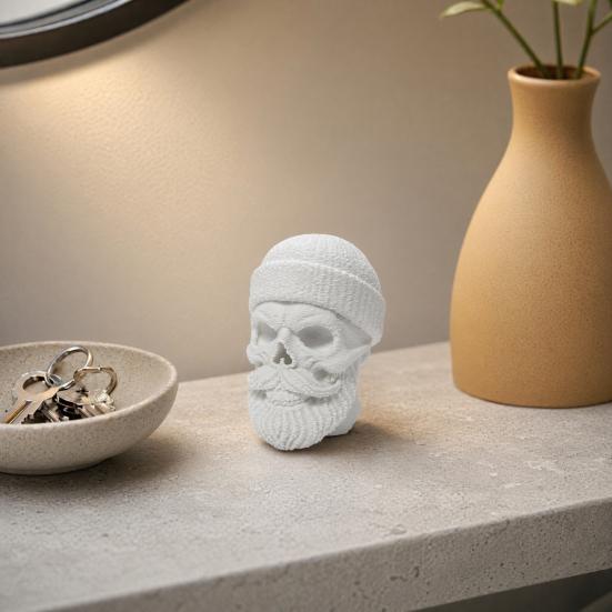 3D Printed Santa Claus Skull Figurine, Novelty Skeleton Head Statue, Collectible Christmas Ornament for Halloween Home Party Decor
