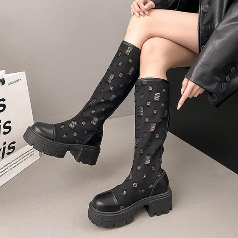 Fashion 2025 New Women's Boots Summer Mesh Breathable Knee-high Boot Designer Women Boots Outdoor Non Slip Platform Boots Botas De Mujer