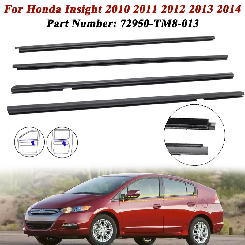 4 Stück Auto-Fensterglas-Gummidichtungsstreifen für Honda Insight 2010 2011 2012 2013 2014 72450TM8013 Wasserdichte Dichtung Wetterstreifen