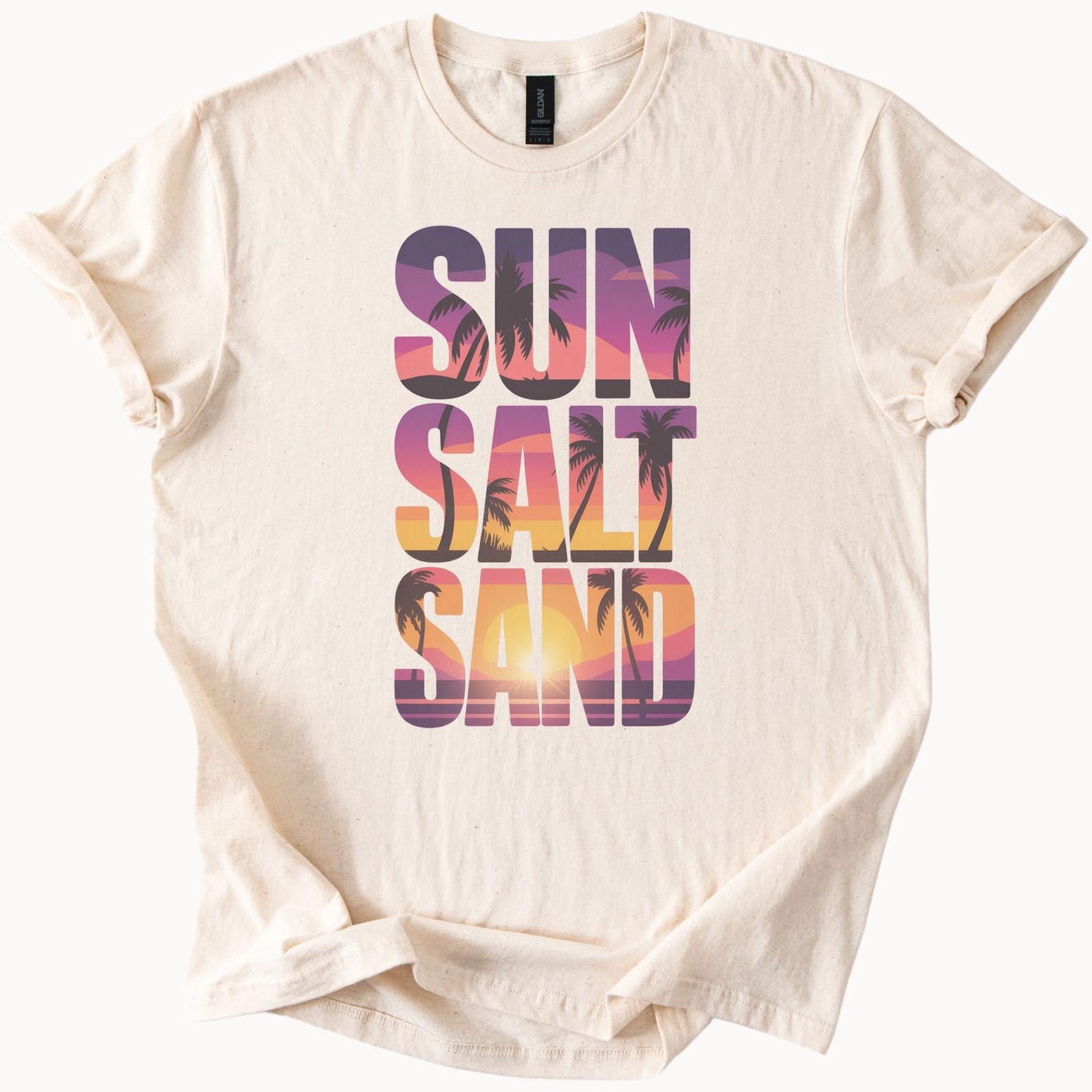 Sun Salt Sand Graphic T Shirt Beach Sunset Palm Trees Summer Ocean Coastal Aesthetic Relaxed Fit Soft Casual Tee Shirt 110
