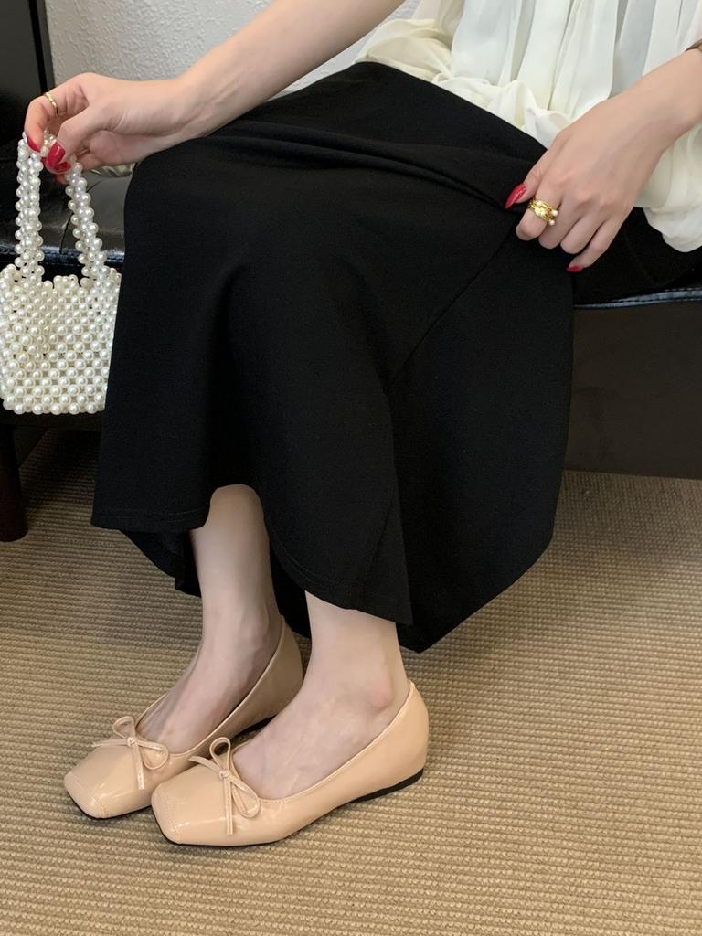 2025 French grandma shoes inner height increase shallow mouth inner height increase single shoes soft sole not tired foot bow ballet shoes