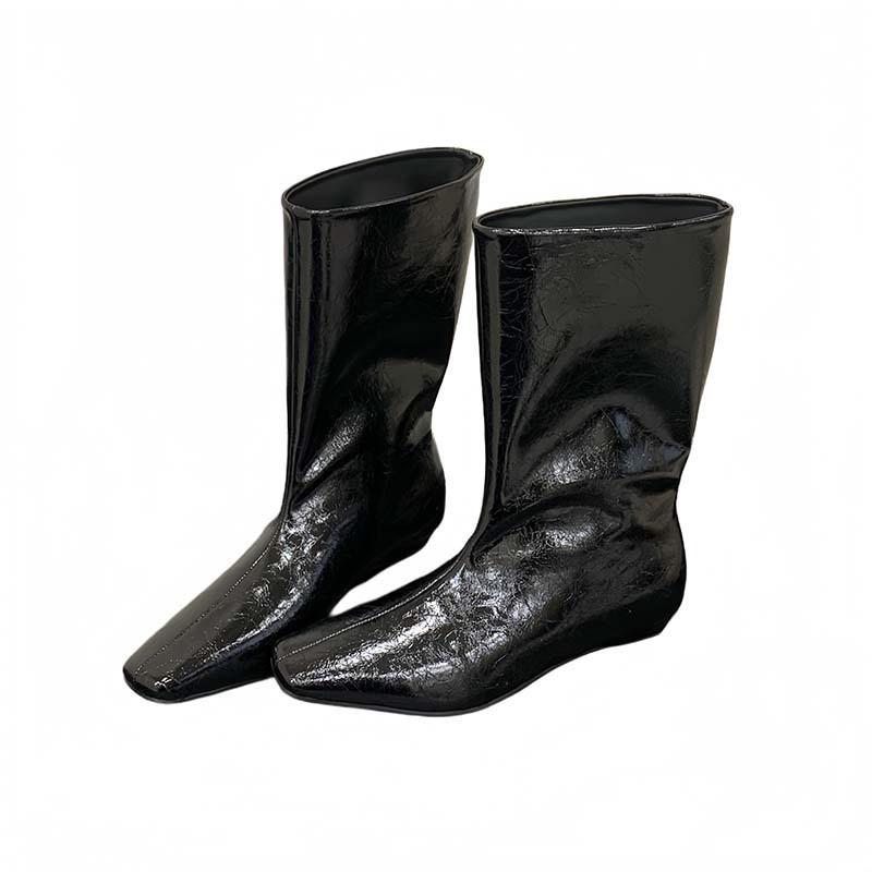 2025 autumn and winter new fashion versatile retro square head thin wide tube knight boots retro versatile wedge heel