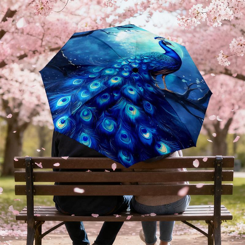 1pc Peacock Night Pattern Umbrella Design Automatic Opening and Closing Umbrella, High-quality Travel Umbrella,  c1128050