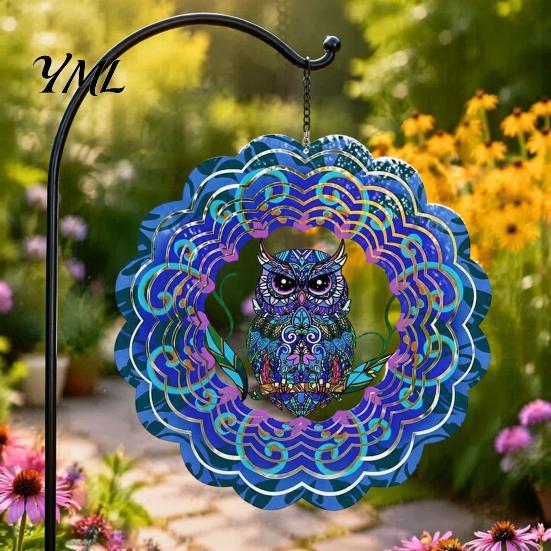 Hand Painted Outdoor Sculpture Owl/Hummingbird/Flower/Tree of Life/Rooster Wind Spinners, Reflective Spinners Garden Decor, Bird Deterrents