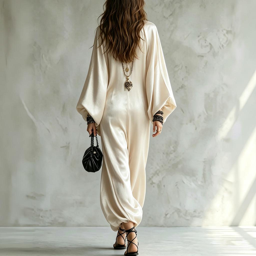 Women's Elegant Satin Jumpsuit Plus Size Loose Fit Casual Long Robe