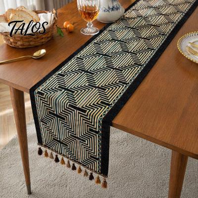 Heat Resistant Table Runner Jacquard Geometric Runner, Colorful Triangles Vintage Floral Tassel Edge with Edges for Home Farmhouse Dining Decor