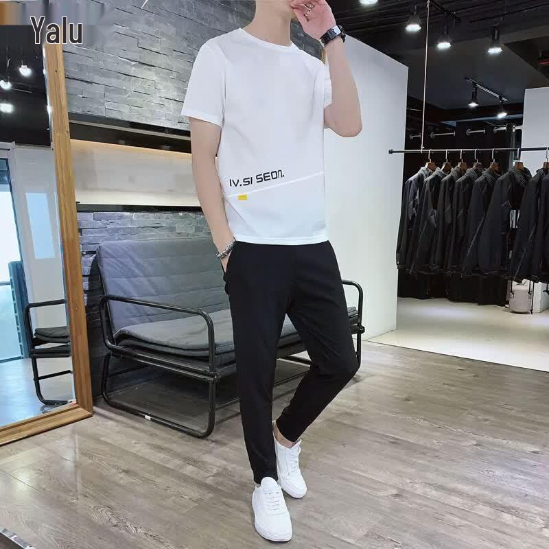 

Yalu Men s Ice Silk Short Sleeve T-Shirt & Shorts Sport Set 2XL