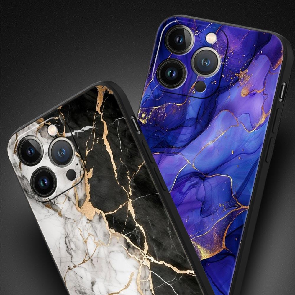Watercolor Marble Phone Case For iPhone 17 16 15 Pro Max 11 12 13 14 7 8 Plus SE 2020 X XR XS Cover Soft Black