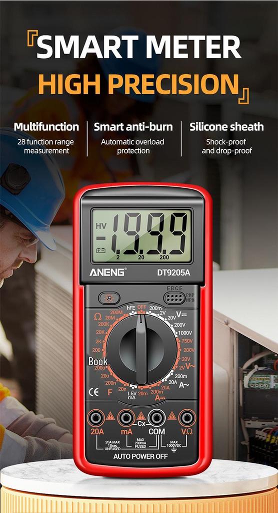 ANENG DT9205A High-Precision Digital Multimeter for Electricians