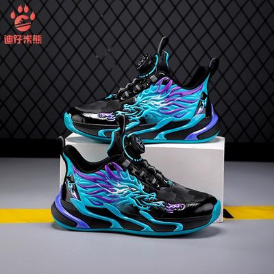 Children's Basketball Shoes Mesh Boys Button Sneakers Rubbing Sound Breathable Middle School Older Children Student Boys Training