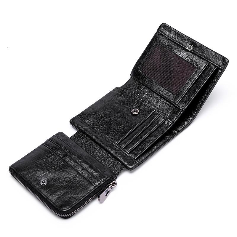Trifold Retro RFID Leather Wallet for Men - Short Anti-Theft with Multiple Card Slots