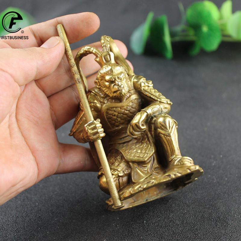 Antique Gold Brass SunWuKong Monkey King Figurines Retro Office Desktop Decoration Miniature Car Ornament Bronze Home Decor
