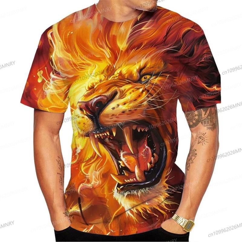 

Summer Men s Tshirt Women s Round Neck Tee 3D Printed Lion Pattern Men T-shirt Street Unisex XXS