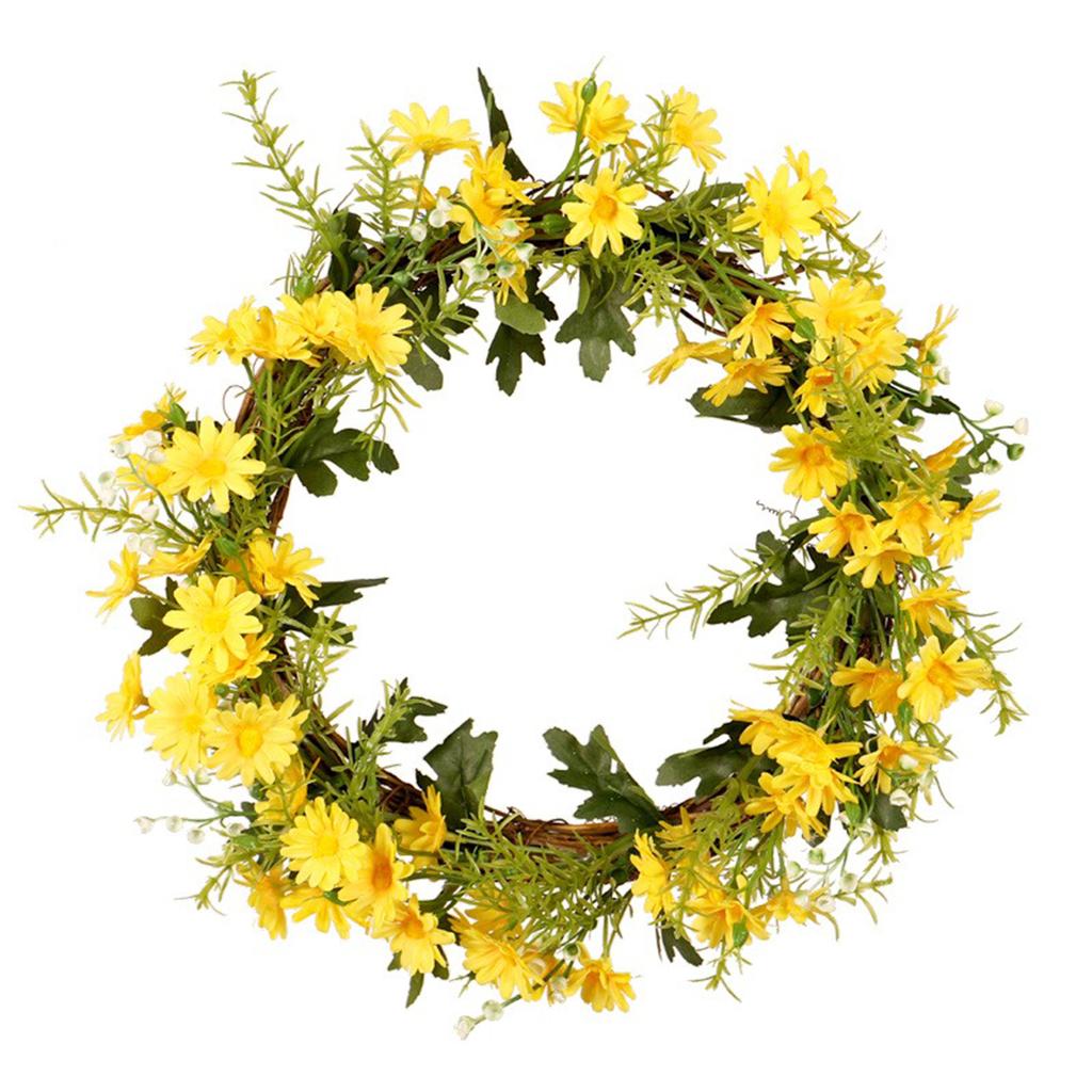 13.78inch Artificial Daisy Flowers Wreath Wall Hanging Door Decoration Hanging Garland for Household