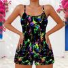 Women Plus Size Printed Scoop Neck Strappy Tank Top Shorts Two Piece Set