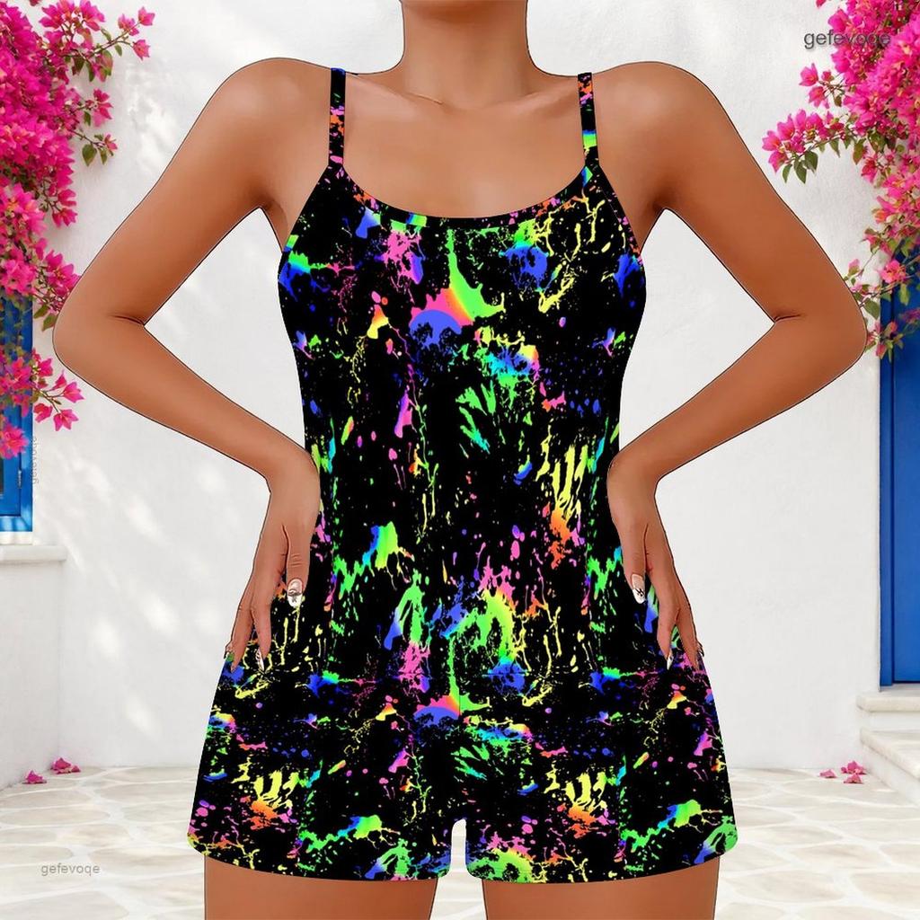 Women Plus Size Printed Scoop Neck Strappy Tank Top Shorts Two Piece Set