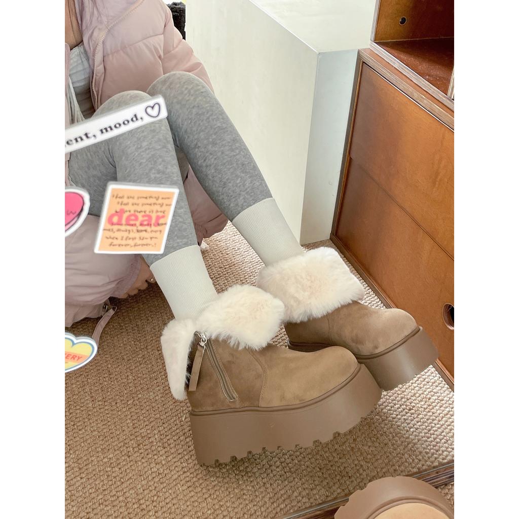 White velvet non-slip thick-soled snow boots women's soft-soled cotton slippers