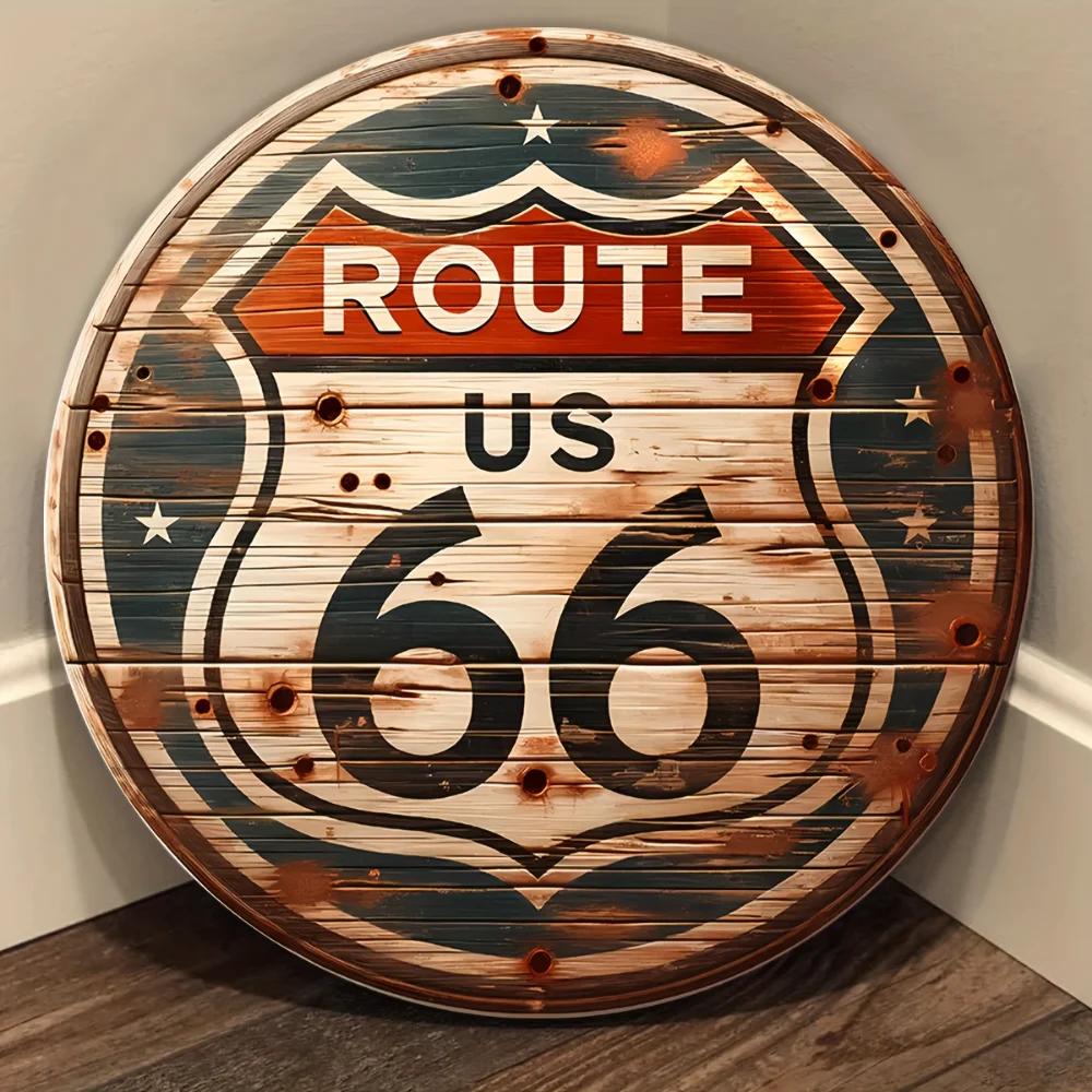 D Flat High Definition Metal Wall Art Vintage distressed Route US American Road Trip Classic Shield Sign Metal Sign Featurin