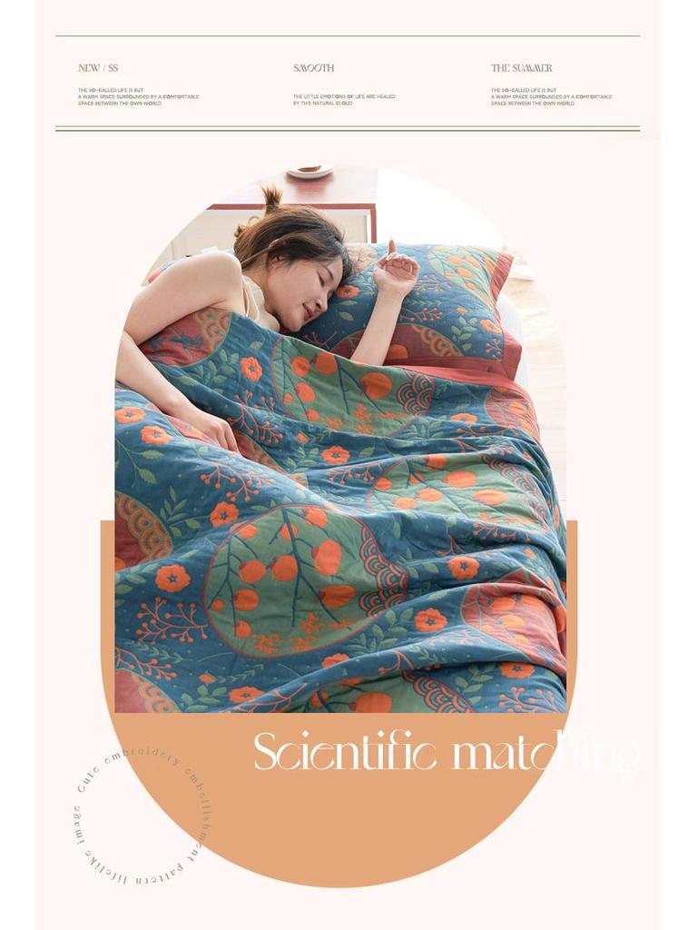 Class A Cotton Towel Blanket: 3-Layer Gauze, Yarn-Dyed Jacquard, 4-Seasons Bedspread, Air Conditioning Quilt, 3-Piece Set