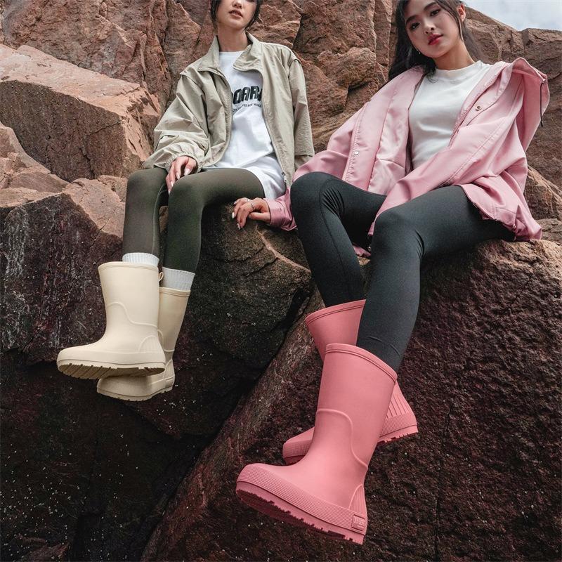 Junden verdickte Regenschuhe mittelhohe Gummistiefel Damen Erwachsene Mode Wasserdichte Schuhe Abriebfest und rutschfest