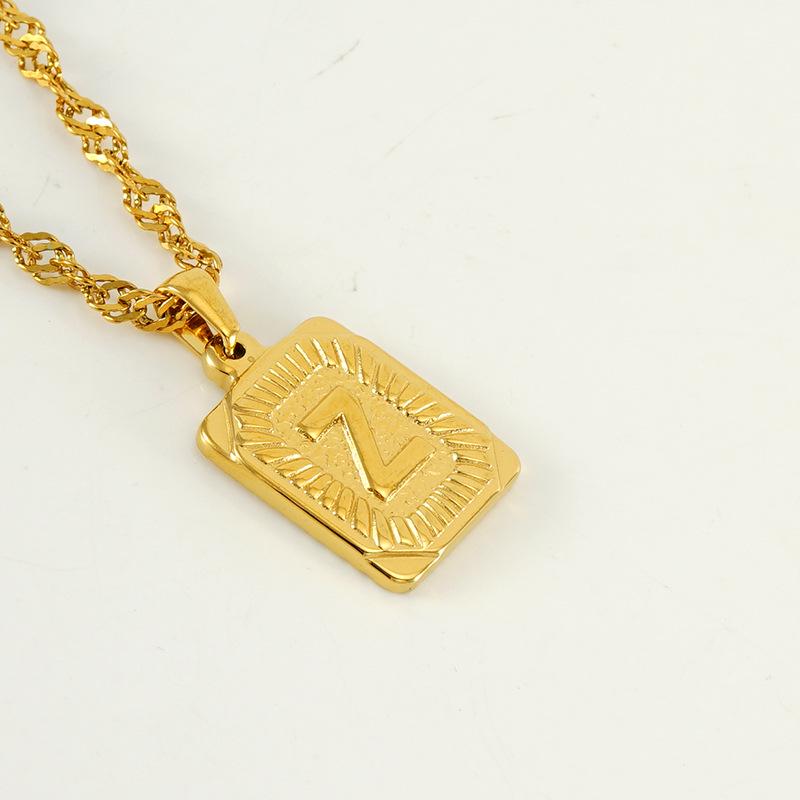 Men's 18K Gold Square Stainless Steel Alphabet Pendant Necklace