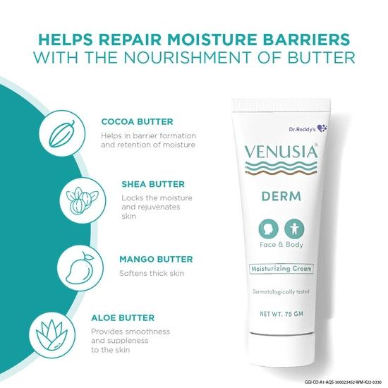 Dr. Reddy's Derm Moisturizing Cream | 24-hour Intense Hydration | Skin Barrier Repair | For Dry to Very Dry Skin| 100ml (Pack of 3)