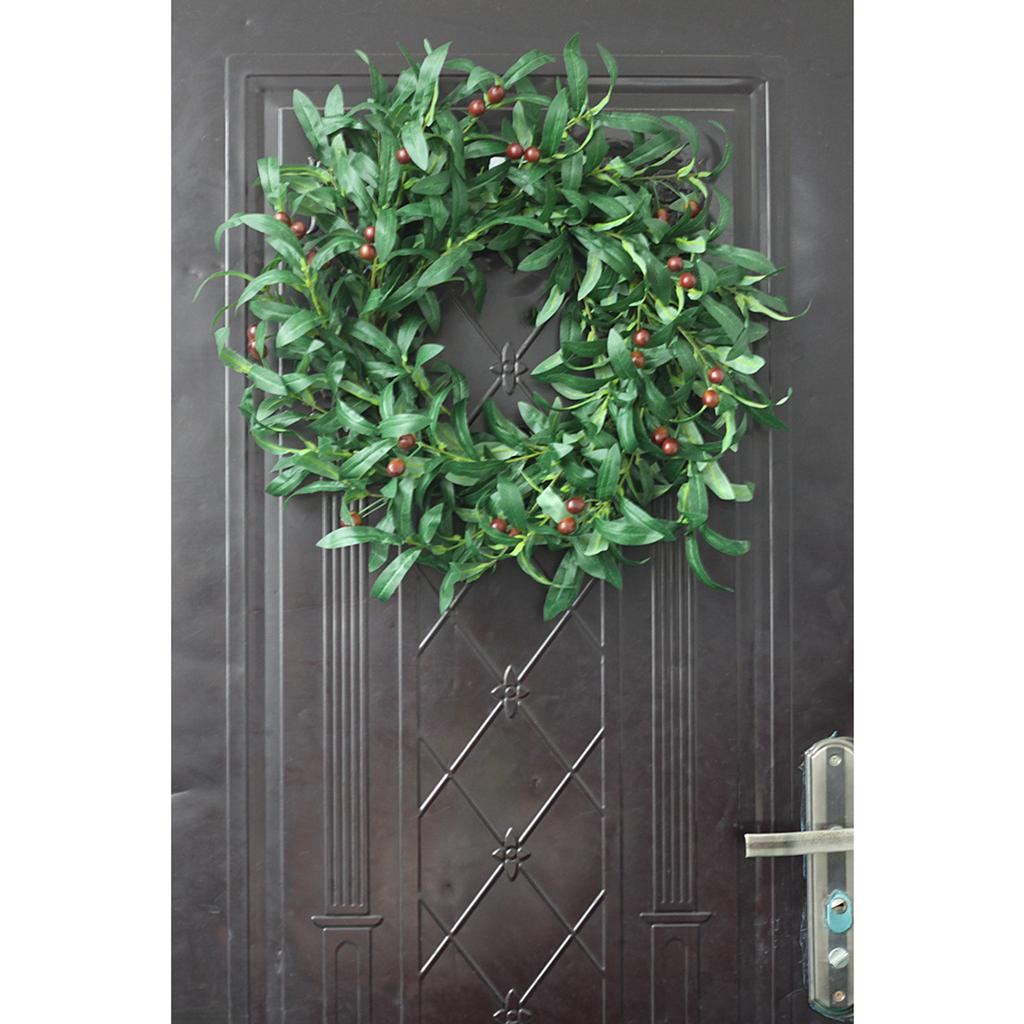 Artificial Wreath Olive Branch Leaf Holiday Garland for Door Wall Tree Decoration 55CM Outer Diameter