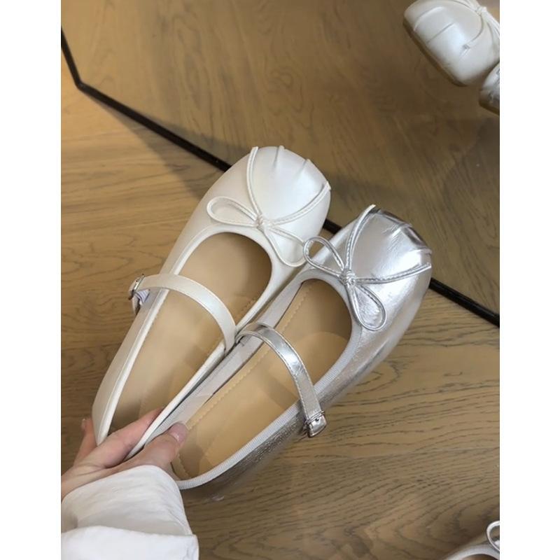 French shallow mouth fashion ballet flat-soled small single shoes women's 2025 summer new Mary Jane bow evening shoes