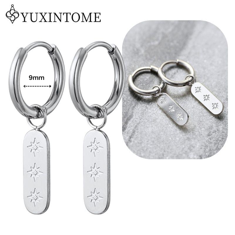 YUXINTOME 925 Silver Ear Needle Zircon Hoop gold Earrings For Women Square Plate Pendant Cutout Heart Earrings Fashion Jewelry