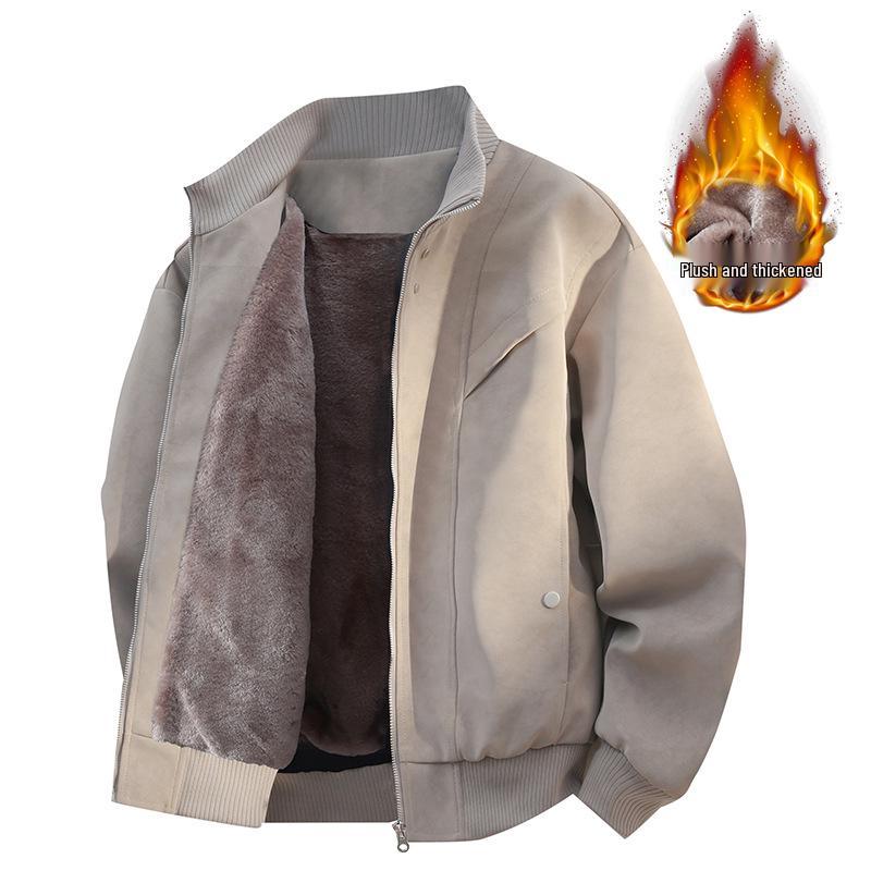 Men's Plus Size Fleece Lined Leather Baseball Jacket