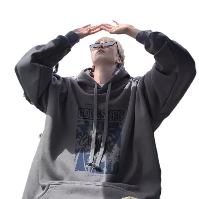 Hooded Sweater Men's Autumn Trend Brand American Retro Trend Printing Loose Long-sleeved Teen Jacket