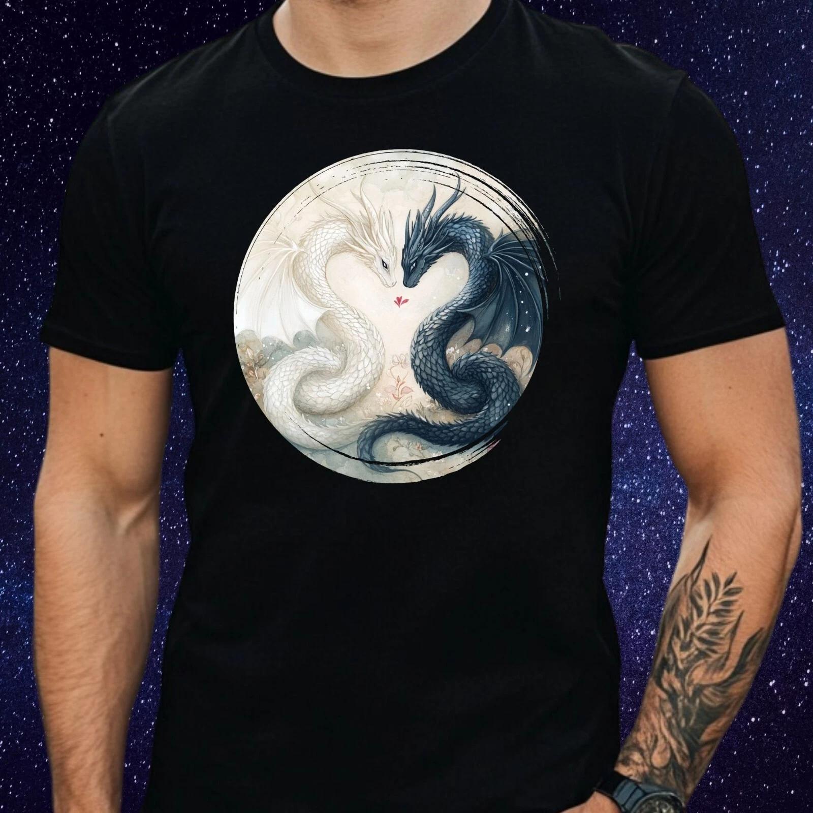 T-Shirt Herren Weißer und schwarzer Drache Motiv Baumwolle Größe S bis 5XL XS
