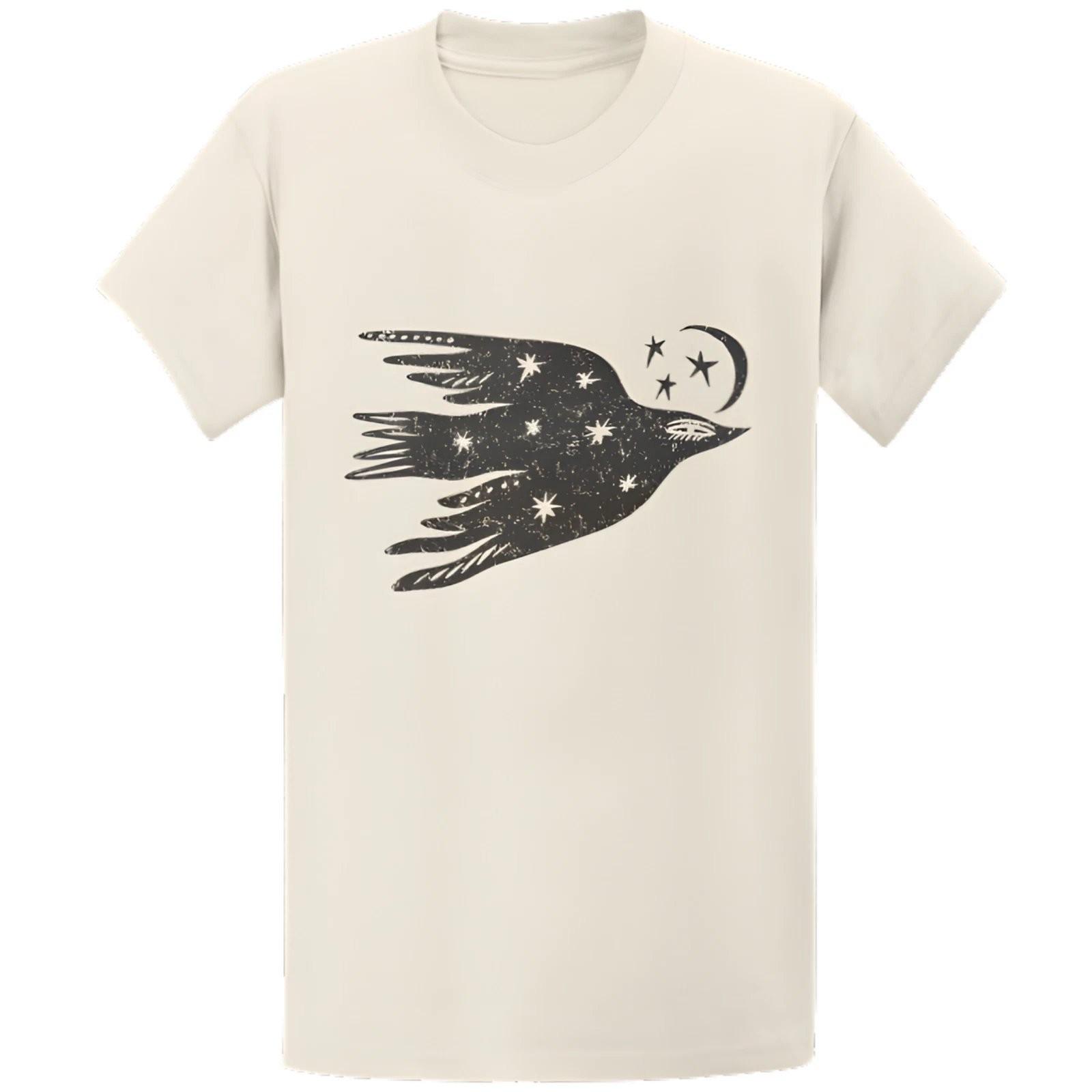 Gildan 5000 Celestial Bird Moon Stars T-Shirt Boho Vintage Graphic Tee S