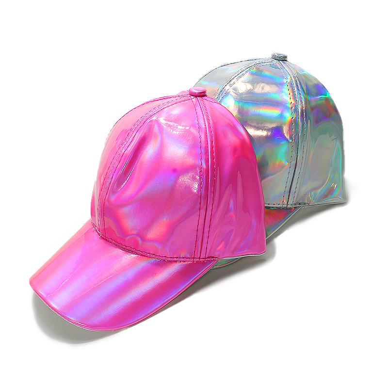 Women's European and American hip hop hats jazz dazzling PU leather peaked caps laser baseball caps