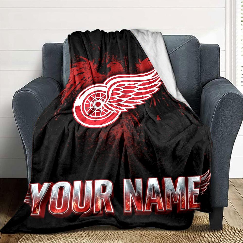 Name Custom Detroit Red Wings Logo Print Flannel Blanket High Quality Warm Comfortable Cover for All Seasons Perfect for Gifts Home Decor