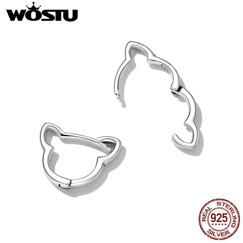WOSTU 925 Sterling Silver Simple Cute Cat Earrings for Women Fine Jewelry