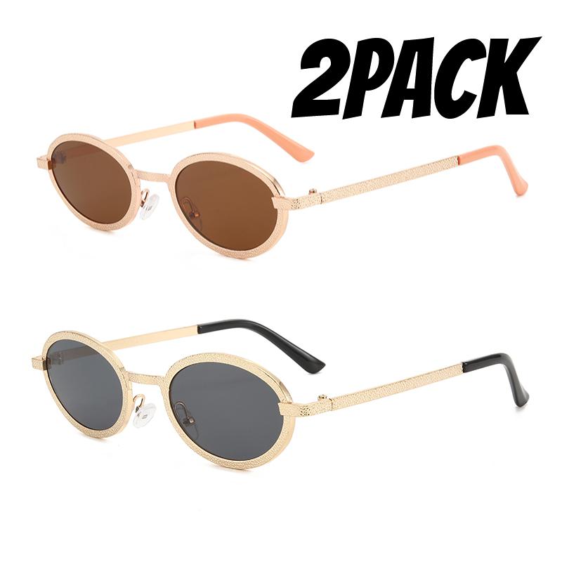2PACK New Retro Oval Sunglasses for Ladies Fashion Small Metal Frame Sunglasses Women Classic Brand Shades Trends Summer Unique
